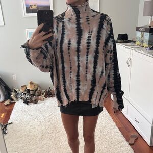 Young Fabulous & Broke Pink and Black Tie-Dye Turtleneck Sweater